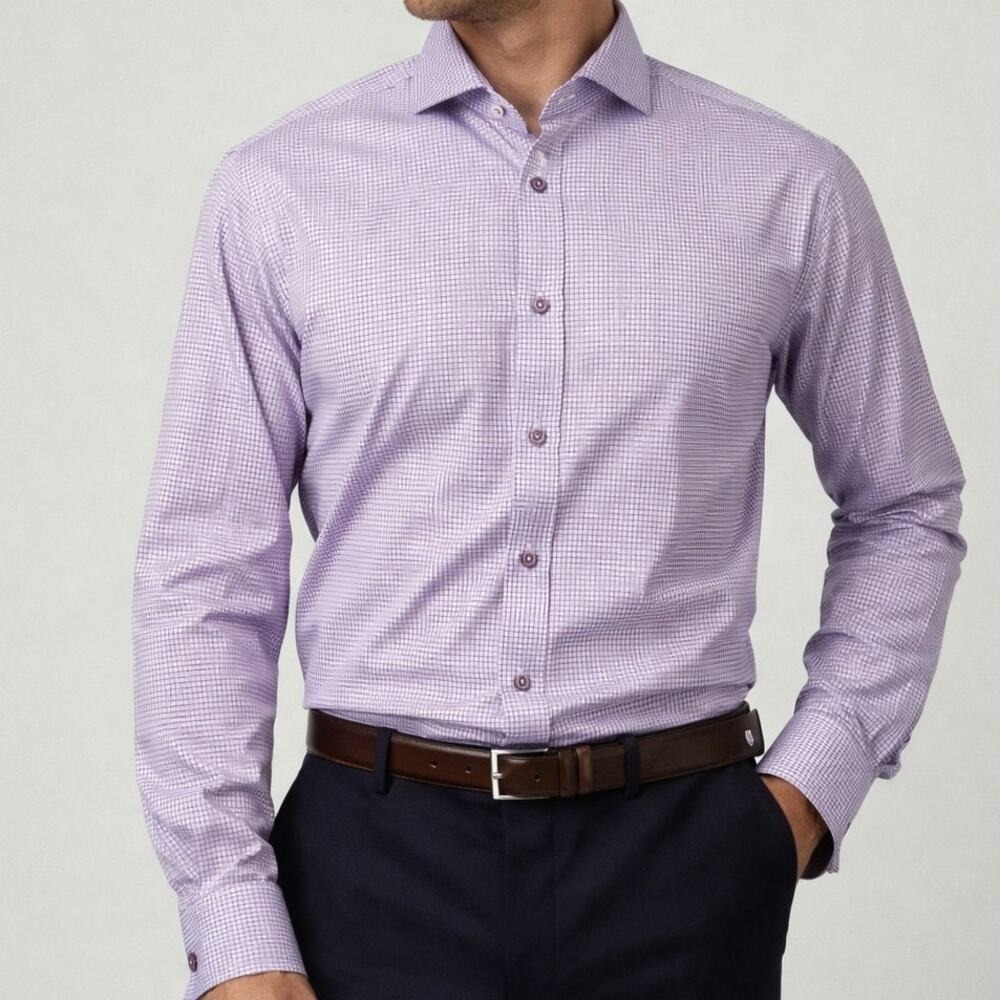 C. Allen New York Gingham Button Down Dress Shirt Men's 17.5 Preppy Old Money
